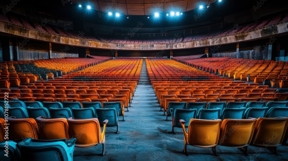 Fototapeta premium Empty Theater Seating Arrangement with Bright Lights