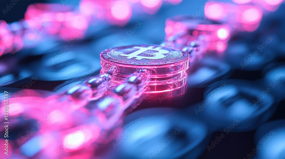 Vibrant Blockchain Concept with Bitcoin Symbol Vibrant Blockchain Concept with Bitcoin Symbol