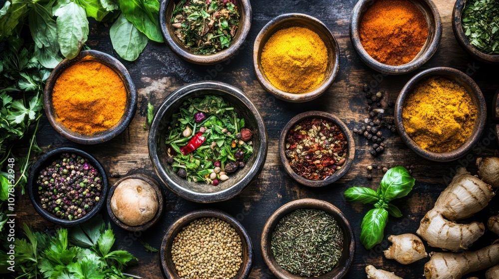 Asian chefs focused on Ayurvedic meal delivery. using fresh herbs and spices. bright kitchen setting. Asian chefs focused on Ayurvedic meal delivery. using fresh herbs and spices. bright kitchen setting.