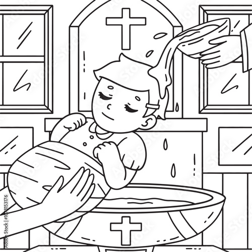 Baptism Baby Being Baptized Coloring Page for Kids