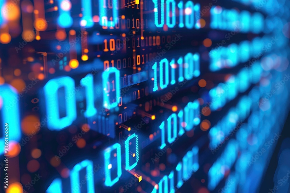 Visualization of binary numbers on computer monitor. Visualization of binary numbers on computer monitor.