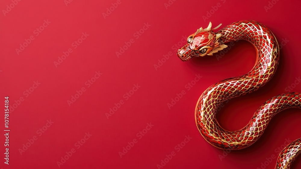 Illuminated snake symbol with cultural details, red and gold, embodying horoscope insights and Chinese fortune Illuminated snake symbol with cultural details, red and gold, embodying horoscope insights and Chinese fortune