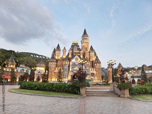 Nha Trang, Vietnam. November 1, 2024; The spectacular castle in VINPEARL LAND or VinWonders Nha Trang. The Fairy Land zone is a zone designed to resemble a fairytale world.