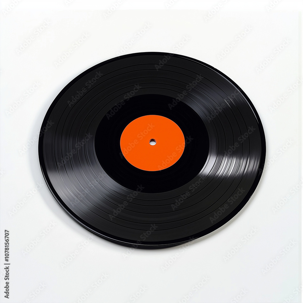 Fototapeta premium Retro Charm Black Vinyl Record with a Striking Orange Label