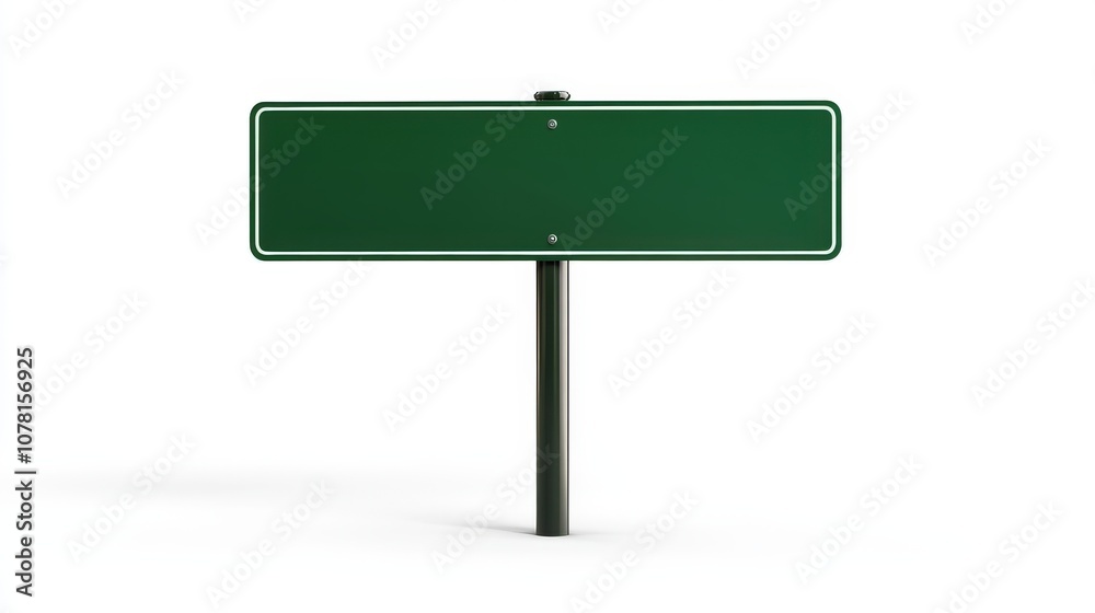 Blank Green Road Sign with White Border on a Pole Blank Green Road Sign with White Border on a Pole