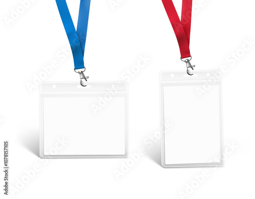 Set of lanyards with id card mockup. Vector illustration isolated on white background. Ready mockup to use for for presentations, conferences and other business situations. EPS10.