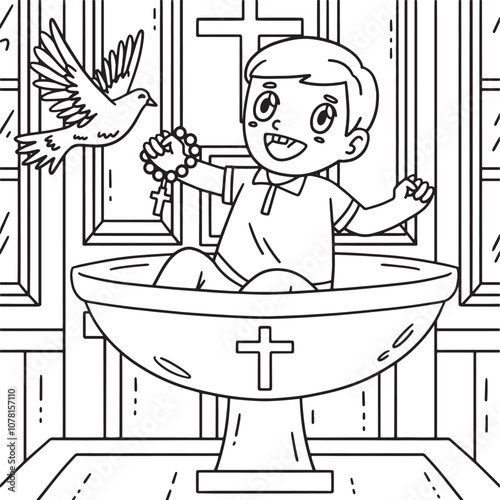 Baptism Child on Font Coloring Page for Kids