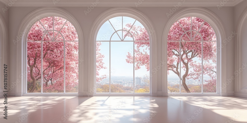 empty room large hall of palace, with white walls and arched windows adorned with pink flowers.empty Luxury Palace Interior,
empty room large hall of palace, with white walls and arched windows adorned with pink flowers.empty Luxury Palace Interior,