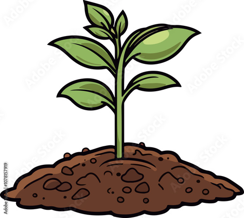 Illustration of a Growing Seedling in Soil