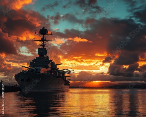 A military ship engulfed in smoke and flames, symbolizing the Pearl Harbor Remembrance Day photo