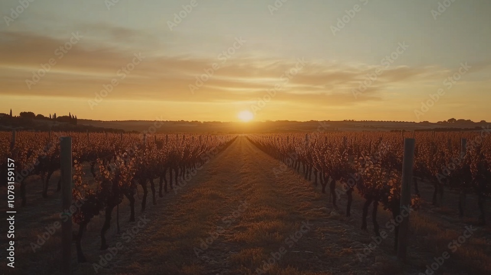 Obraz premium Serene Vineyard at Sunset Over Rolling Hills