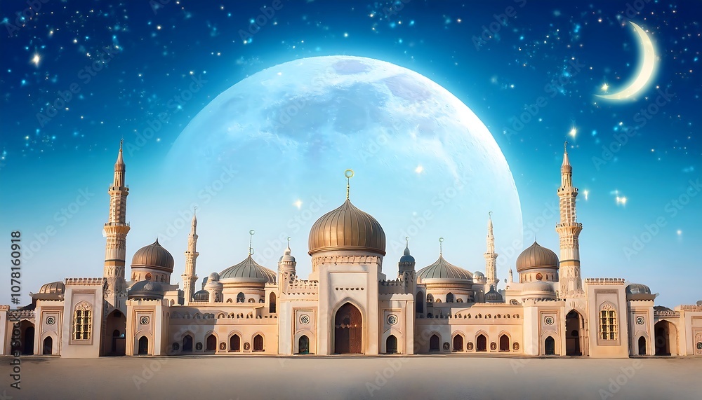 Obraz premium The majestic minaret of the ancient mosque pierces the night sky, a testament to centuries of Islamic architecture and culture