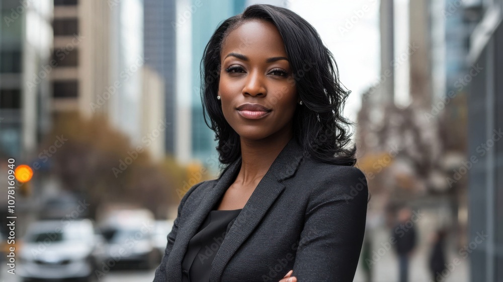 Businesswoman exuding confidence in a modern urban setting Businesswoman exuding confidence in a modern urban setting
