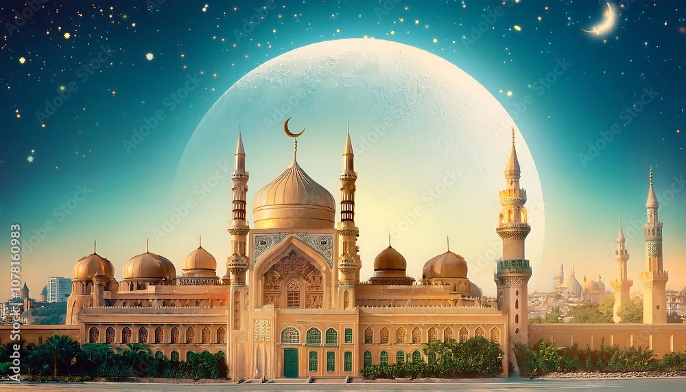 Obraz premium The majestic minaret of the ancient mosque pierces the night sky, a testament to centuries of Islamic architecture and culture