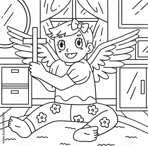 Baptism Baby Holding Cross Coloring Page for Kids
