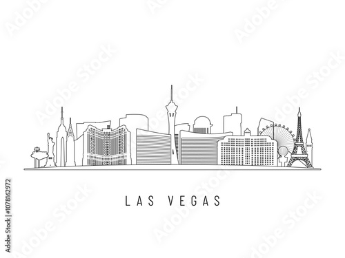 Detailed Las Vegas skyline vector illustration. Las Vegas buildings in line art style, perfect for modern designs.