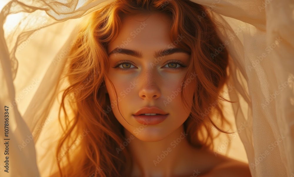 Young woman with wavy red hair Young woman with wavy red hair