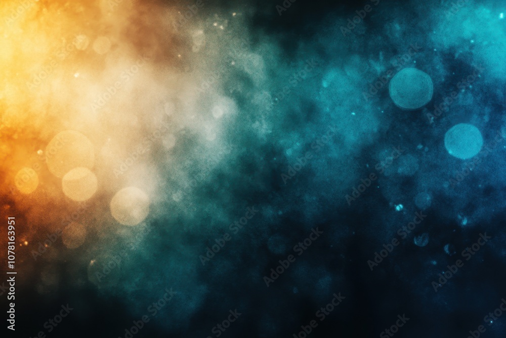 Fototapeta premium Abstract blue and yellow smoke background with bokeh lights.