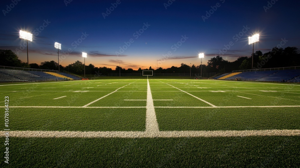 Fototapeta premium Brightly Lit Football Field at Dusk