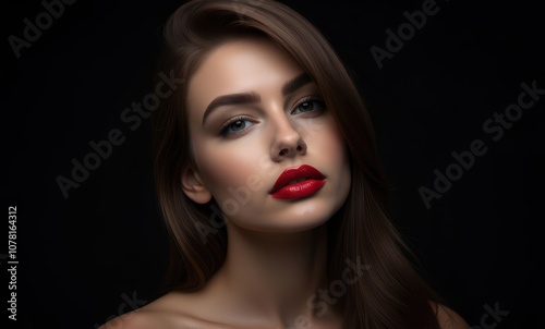 Elegant woman with striking red lips