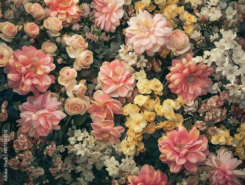 Wallpaper Mural Pink and Yellow Flower Bouquet - A Floral Tapestry of Delicate Petals Torontodigital.ca