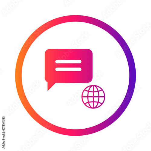 Global Communication Icon – Speech Bubble with Globe, Representing Worldwide Communication, Connectivity, and Language Exchange