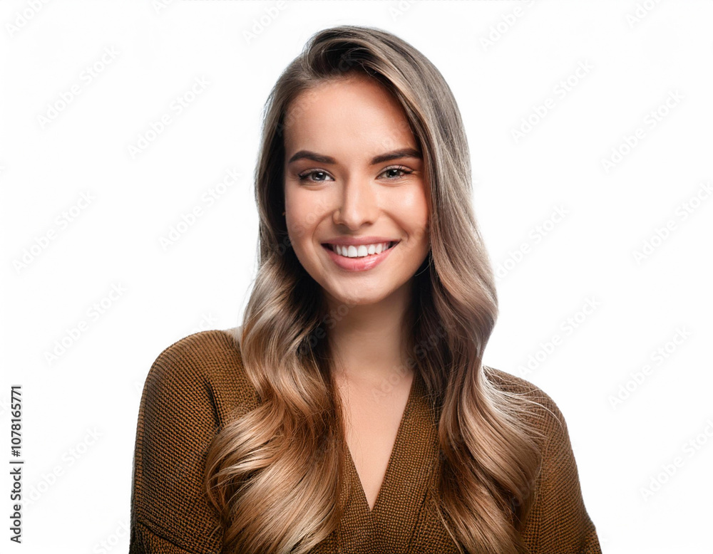 beautiful long hair portrait cheerful young woman on white background beautiful long hair portrait cheerful young woman on white background