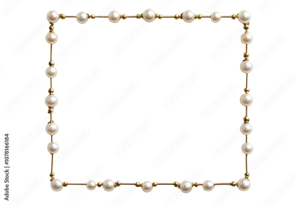 Square gold frame with a few strings of pearls isolated on transparent background, png. Square gold frame with a few strings of pearls isolated on transparent background, png.