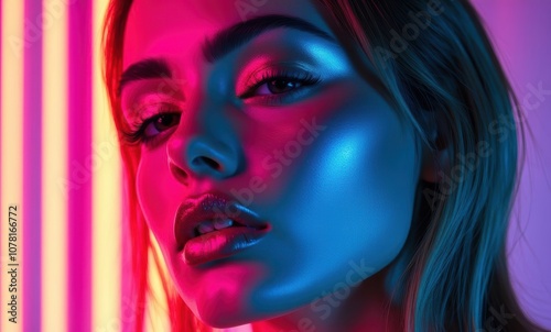 Stunning model in vibrant neon lighting