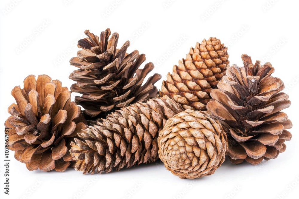Natural pine cones displayed on white background Natural pine cones displayed on white background