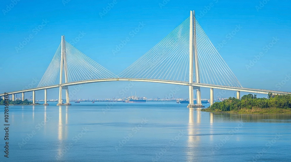 Modern Cable-Stayed Bridge Over Calm Water Modern Cable-Stayed Bridge Over Calm Water