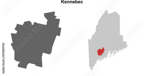 Kennebec County (Maine) blank outline map set photo