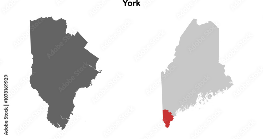 Obraz premium York County (Maine) blank outline map set