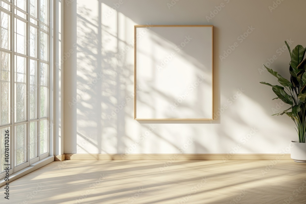 Minimalist Interior Design with Wooden Floor and a Large Framed Canvas Minimalist Interior Design with Wooden Floor and a Large Framed Canvas