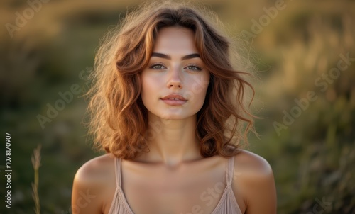 Young woman with wavy hair outdoors