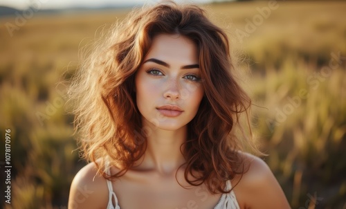 Beautiful young woman in golden field