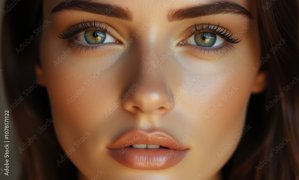 Close-up of a young woman's striking features Close-up of a young woman's striking features