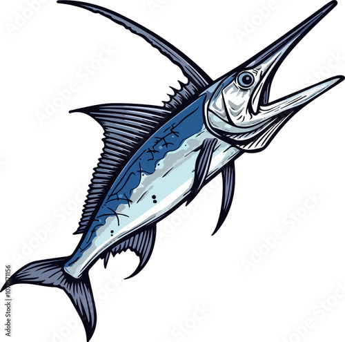 Illustration of a Swordfish in Blue Design