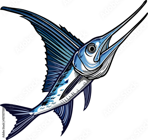 Illustration of a Swordfish in Blue Design