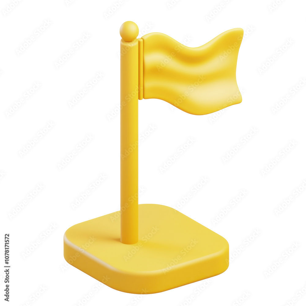 A simple yellow flag on a pole, waving gently from a squared base. Transparent background. A simple yellow flag on a pole, waving gently from a squared base. Transparent background.