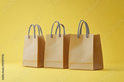 Three Shopping Bags on a Yellow Background