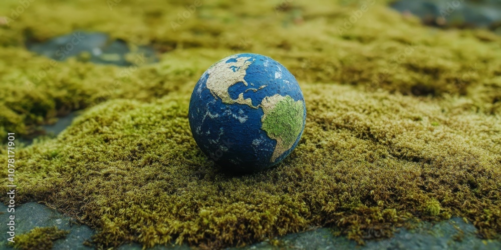 Protecting our planet and its water is crucial. This image shows a globe on moss, reminding us to save water. It celebrates World Water Day and highlights the importance of protecting our environment. Protecting our planet and its water is crucial. This image shows a globe on moss, reminding us to save water. It celebrates World Water Day and highlights the importance of protecting our environment.