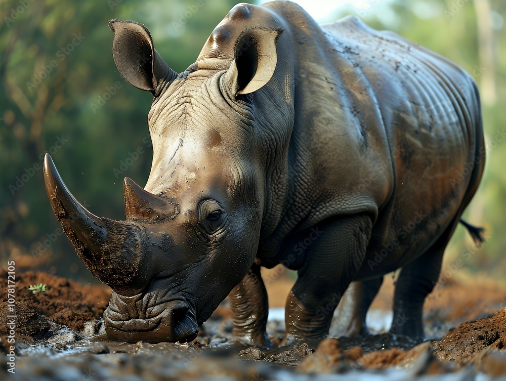 Fototapeta premium White Rhino in the Mud