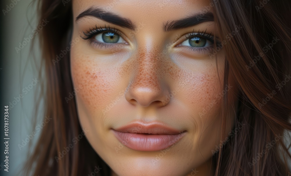 Close-up of a beautiful woman with freckles Close-up of a beautiful woman with freckles