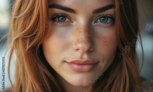 Close-up of a young woman with freckles