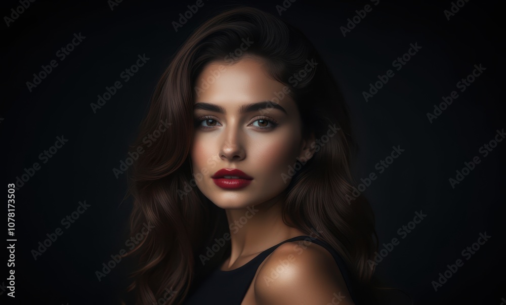 Elegant woman with dark hair and red lips. Elegant woman with dark hair and red lips.