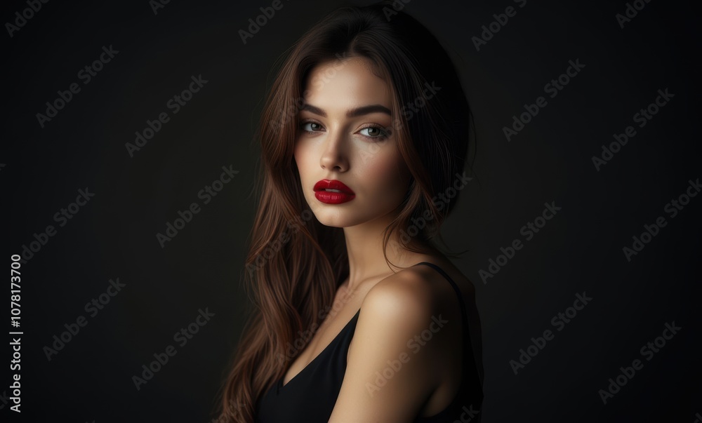 Young woman with striking features and red lips Young woman with striking features and red lips
