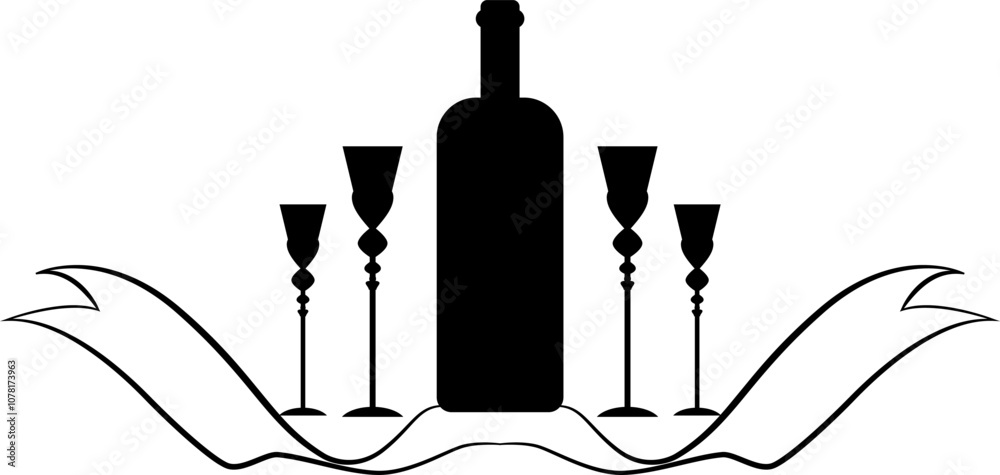 Wine bottle, alcoholic icon and logo, simple black graphic silhouette