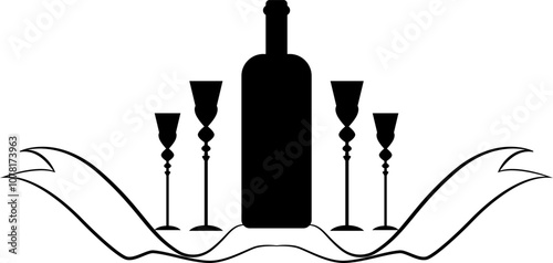 Obraz na płótnie Wine bottle, alcoholic icon and logo, simple black graphic silhouette
w salonie