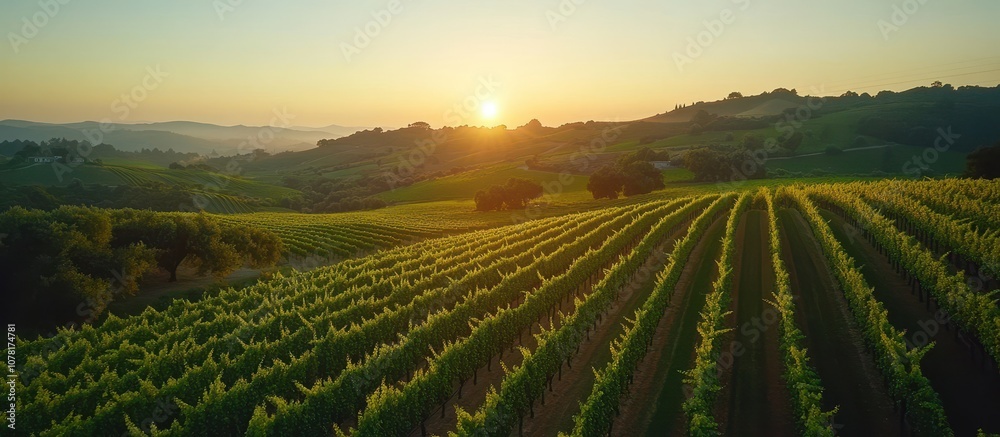 Stunning Sunrise Over Lush Vineyard Hills in Tuscany Capturing the Beauty of Nature and Agriculture in the Italian Countryside Stunning Sunrise Over Lush Vineyard Hills in Tuscany Capturing the Beauty of Nature and Agriculture in the Italian Countryside
